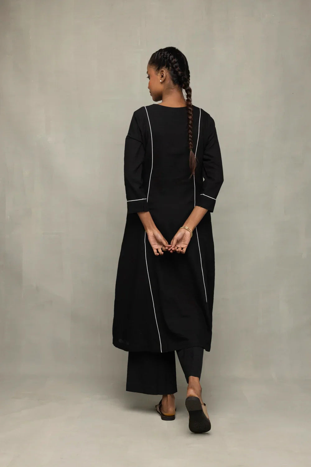 Black Bengal Cotton Kurta Set With Jamdani Dupatta | SHOBITAM