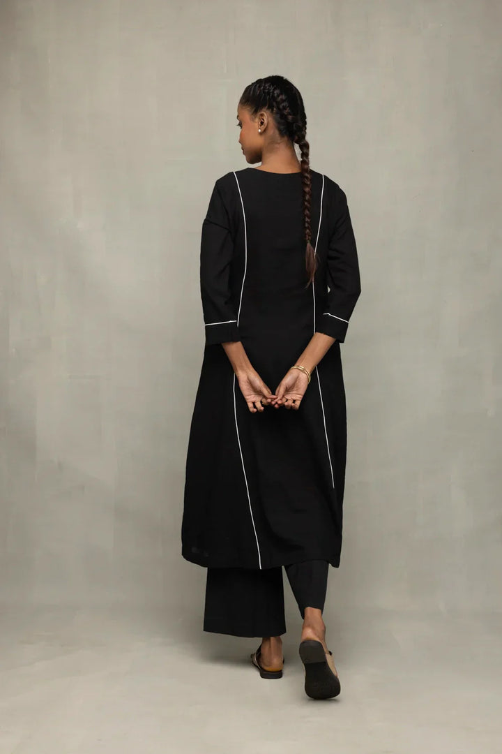 Black Bengal Cotton Kurta Set With Jamdani Dupatta | SHOBITAM