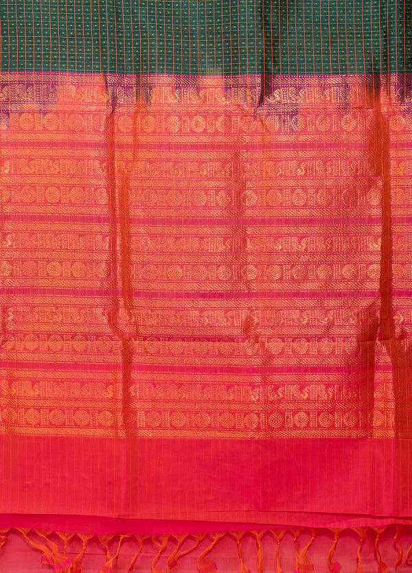 Hunter green With Red Lakshadeepam Kanchi Silk Cotton Saree