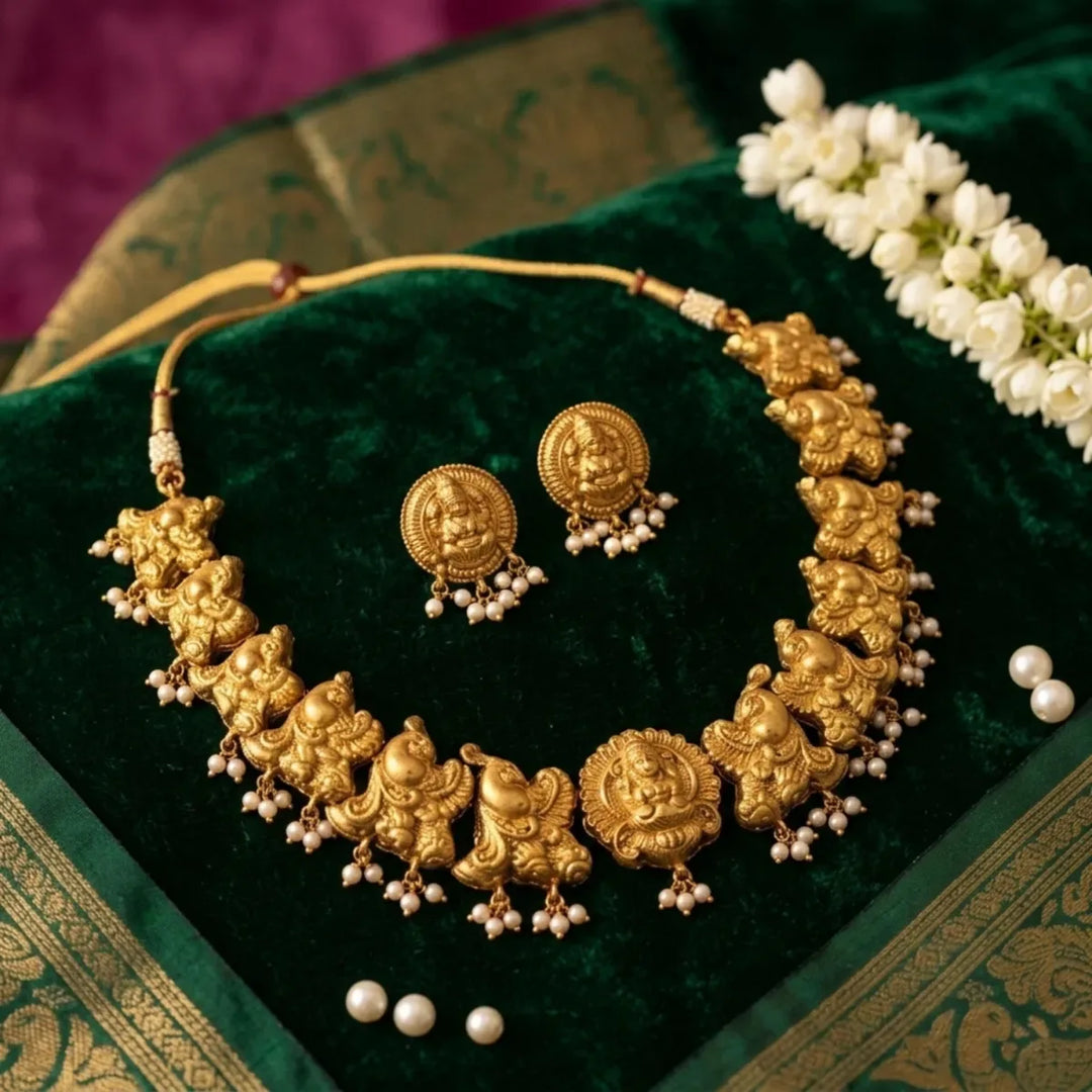 Terracotta Lakshmi Heritage Temple Necklace| SHOBITAM