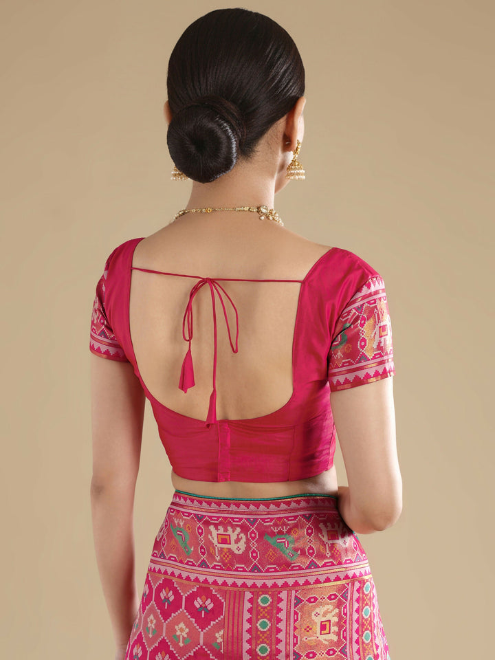 Rani Pink Semi Banarasi Satin Silk Saree With Patola Work | SHOBITAM