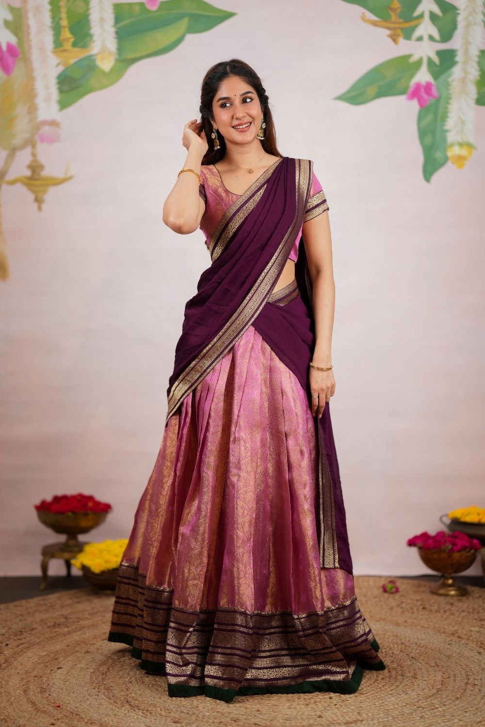 Tanisha Pink Halfsaree (Set of 3) | SHOBITAM