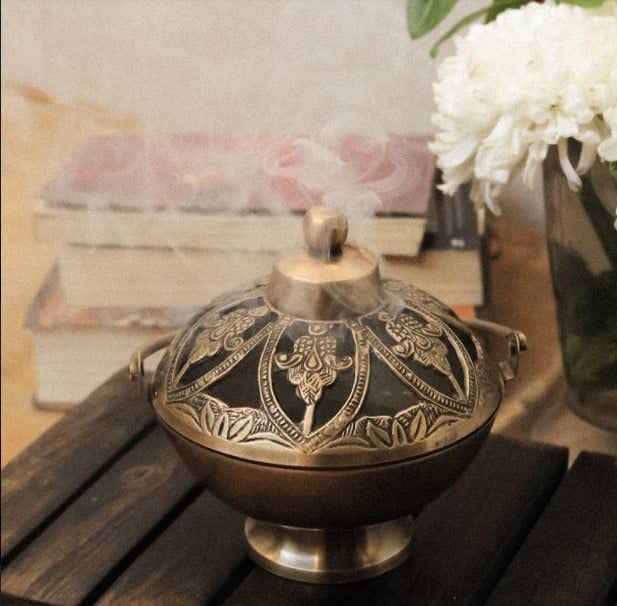 Vintage Brass Loban Burner Lamp with Handle