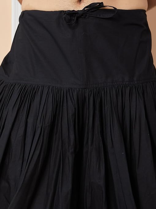 Black Mid-Rise Loose Fit Pure Cotton Elasticated Solid Pleated Dhoti (Salwar) | SHOBITAM