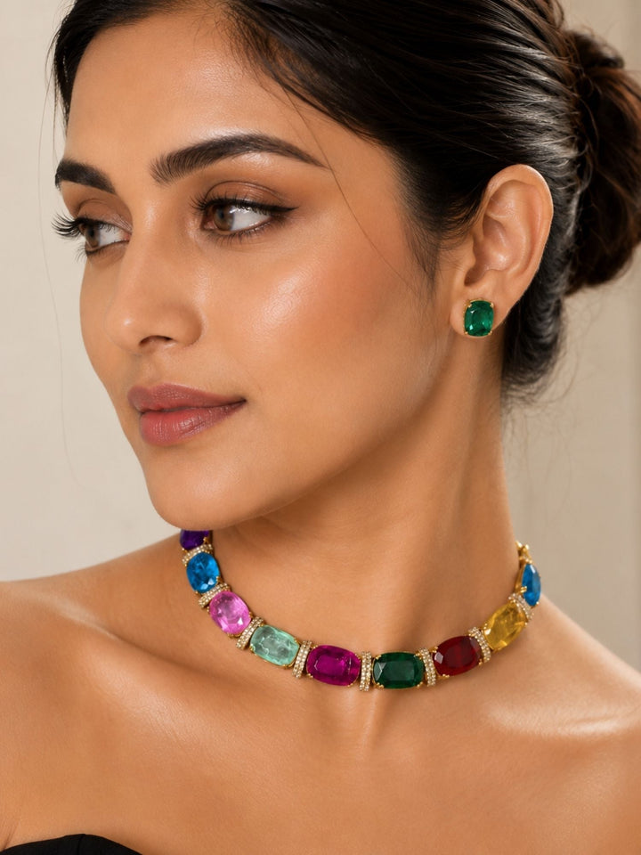 Unique Crystal Choker Necklace Set | SHOBITAM