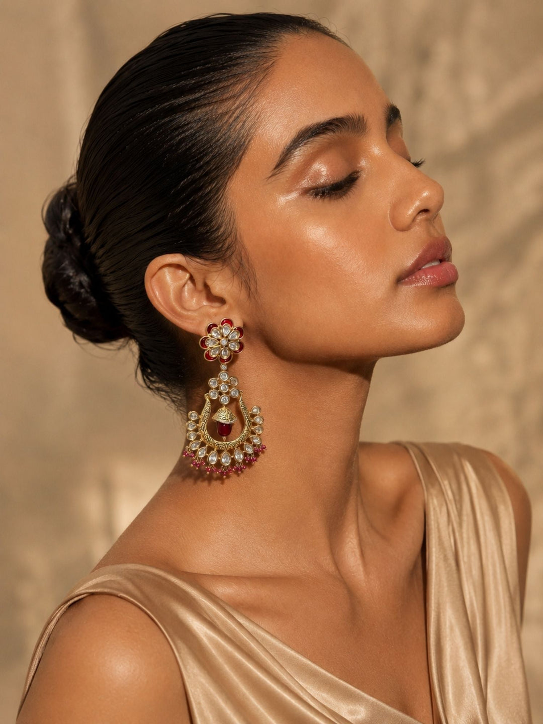 Traditional Red Stone Bridal Jhumka Earrings – Festive Wear | SHOBITAM