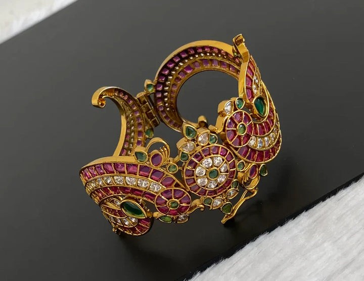 Matte Finish Kemp-Green-White Openable Peacock Kada / Bangle | SHOBITAM