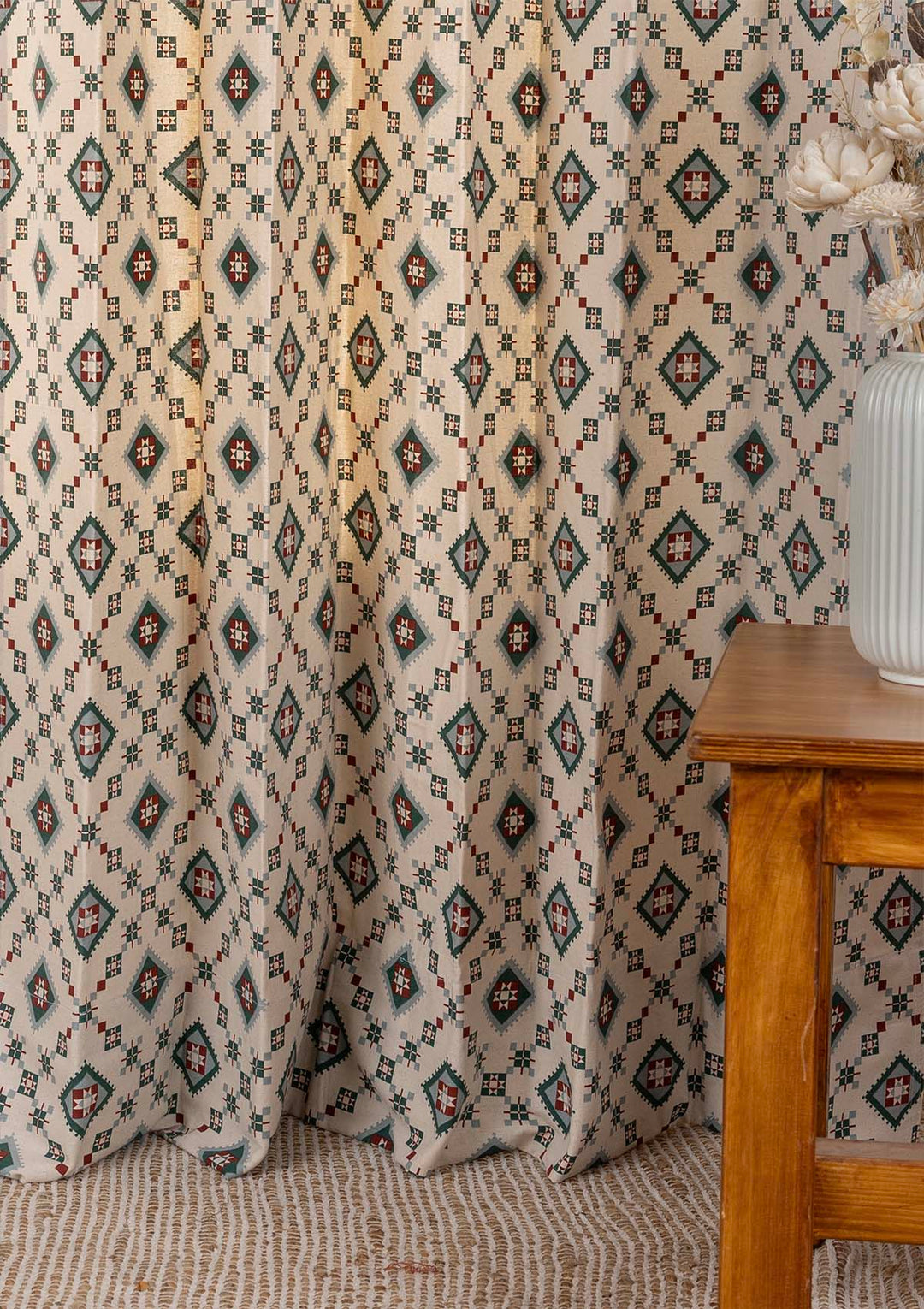 Thinnai 100% Cotton Ethnic Printed Curtain for Living & Bedroom - Ligth Reduction - Multicolor - Single Piece | SHOBITAM