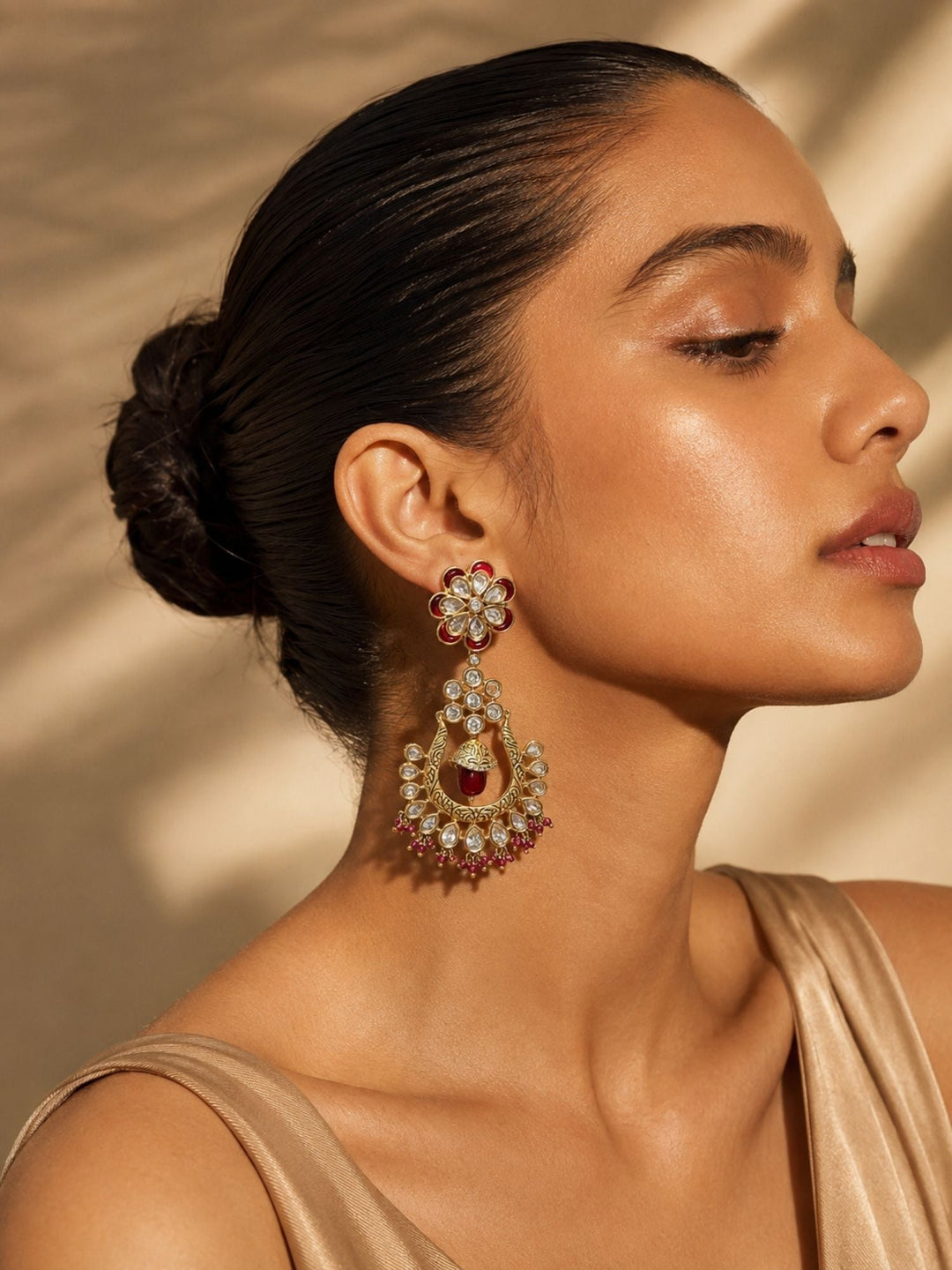 Traditional Red Stone Bridal Jhumka Earrings – Festive Wear | SHOBITAM