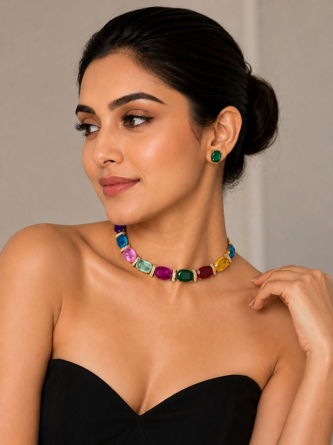 Unique Crystal Choker Necklace Set | SHOBITAM