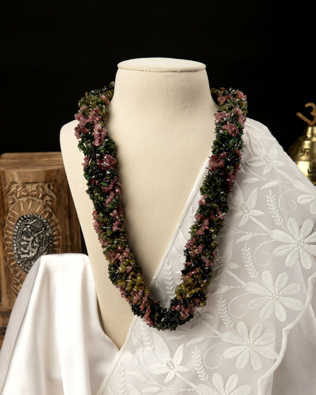 Gulrang Mala: Natural Tourmaline Braided Necklace  | SHOBITAM