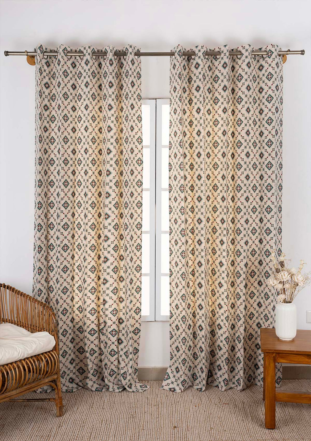 Thinnai 100% Cotton Ethnic Printed Curtain for Living & Bedroom - Ligth Reduction - Multicolor - Single Piece | SHOBITAM