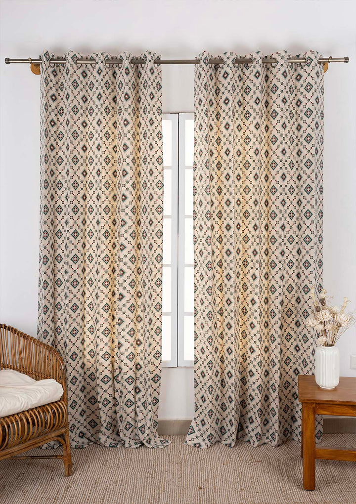 Thinnai 100% Cotton Ethnic Printed Curtain for Living & Bedroom - Ligth Reduction - Multicolor - Single Piece | SHOBITAM