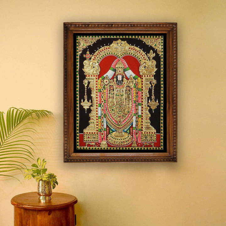 16*20 Authentic TANJORE PAINTING BALAJI With 22 Ct gold Foil and Jaipur Gemstones,Unframed | SHOBITAM