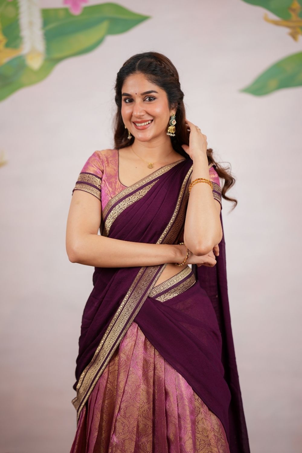 Tanisha Pink Halfsaree (Set of 3) | SHOBITAM