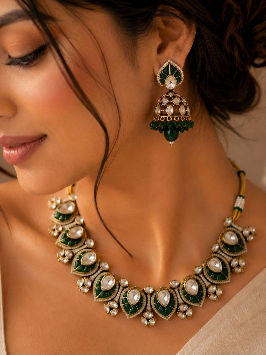 Traditional Kundan Jhumka Necklace Set | SHOBITAM