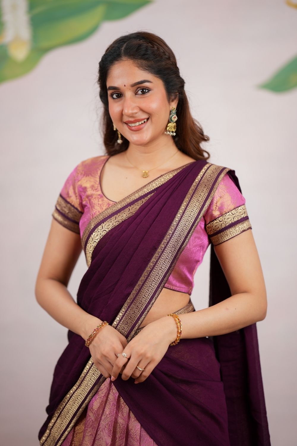 Tanisha Pink Halfsaree (Set of 3) | SHOBITAM