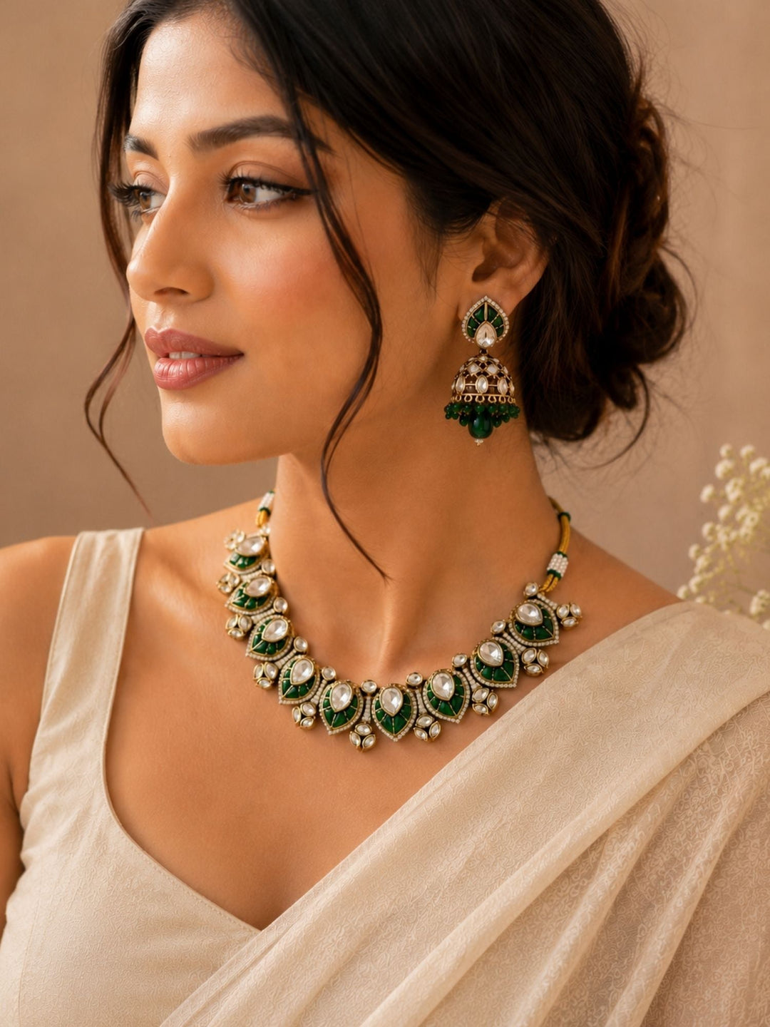 Traditional Kundan Jhumka Necklace Set | SHOBITAM