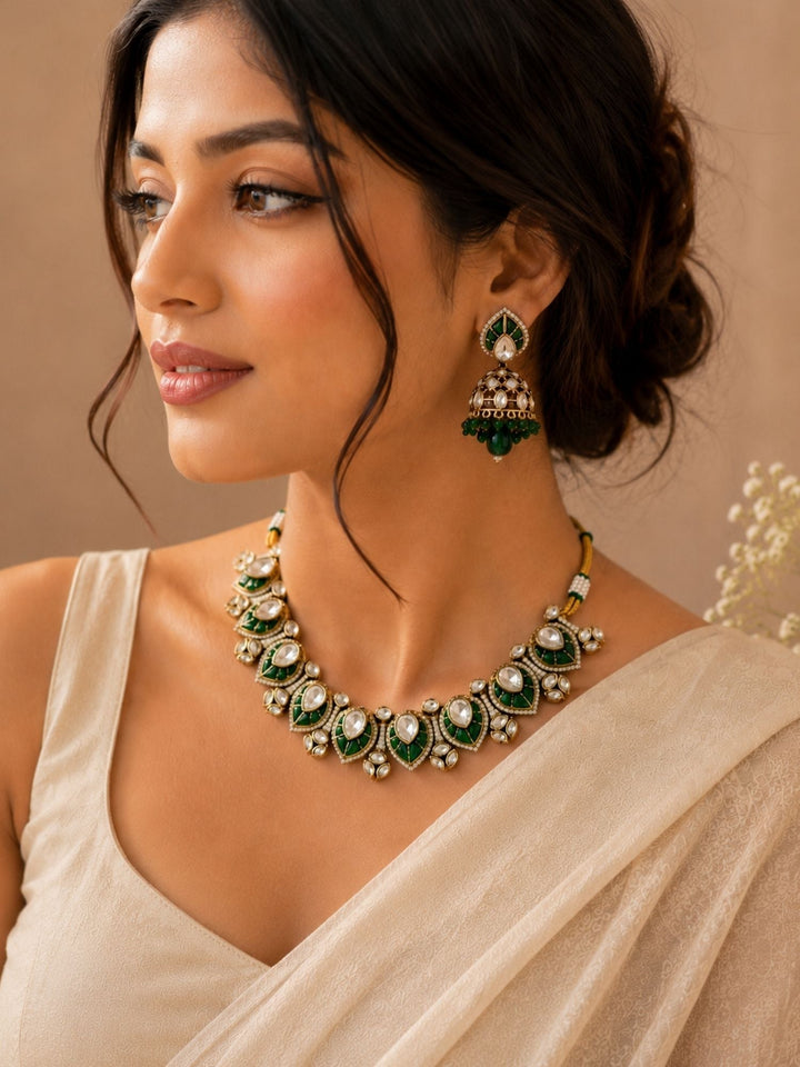 Traditional Kundan Jhumka Necklace Set | SHOBITAM