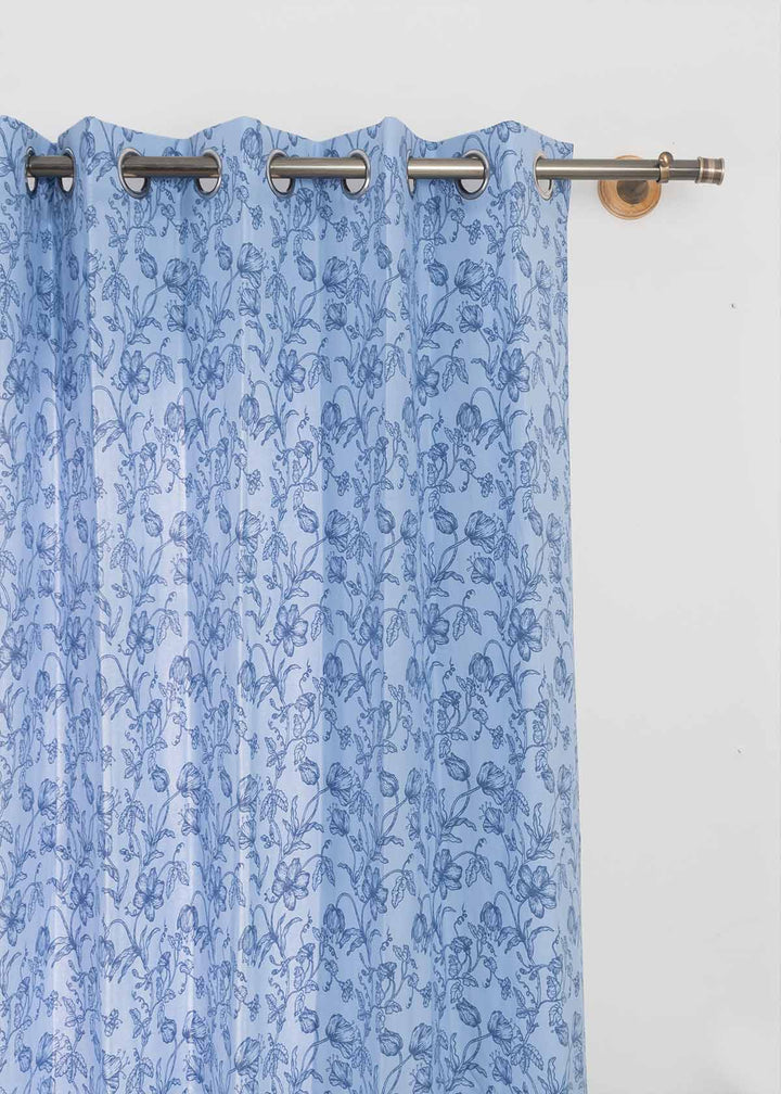 French Farmhouse 100% cotton floral curtain for living room - Room darkening - Blue - Single Piece | SHOBITAM