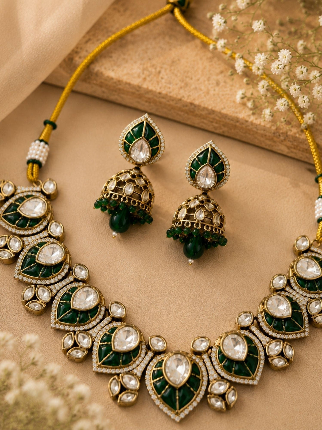 Traditional Kundan Jhumka Necklace Set | SHOBITAM