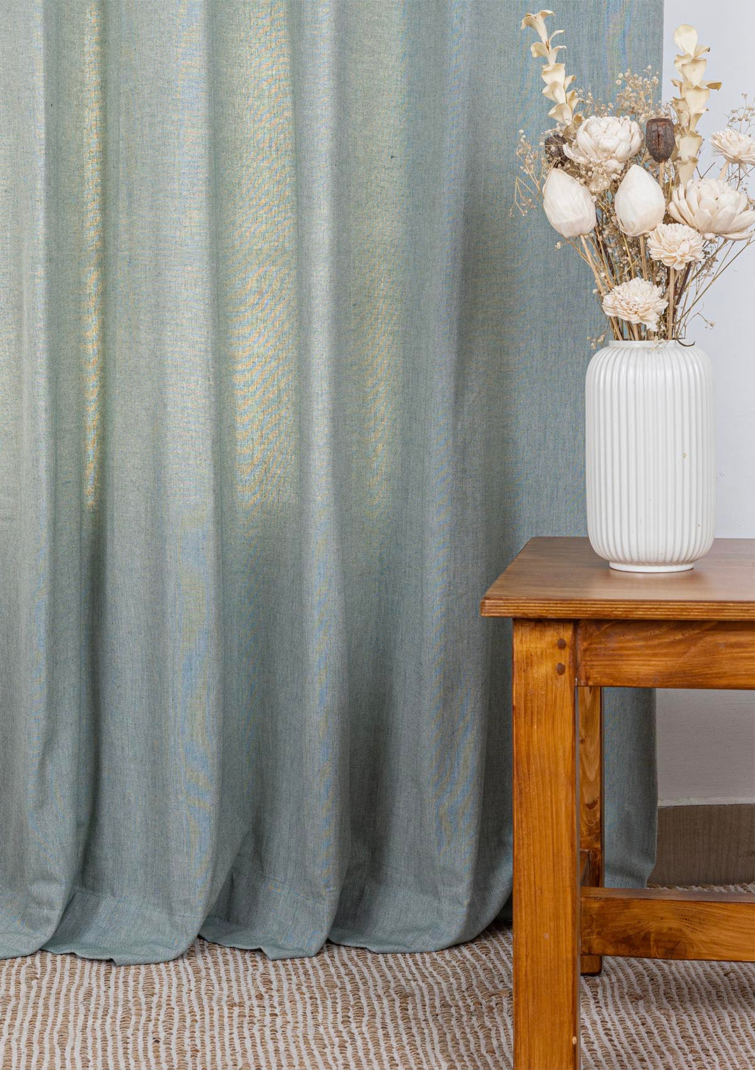 Ocean Teal Linen Cotton Plain Curtain for living room & bedroom - Room Darkenin | SHOBITAMg - Single Piece