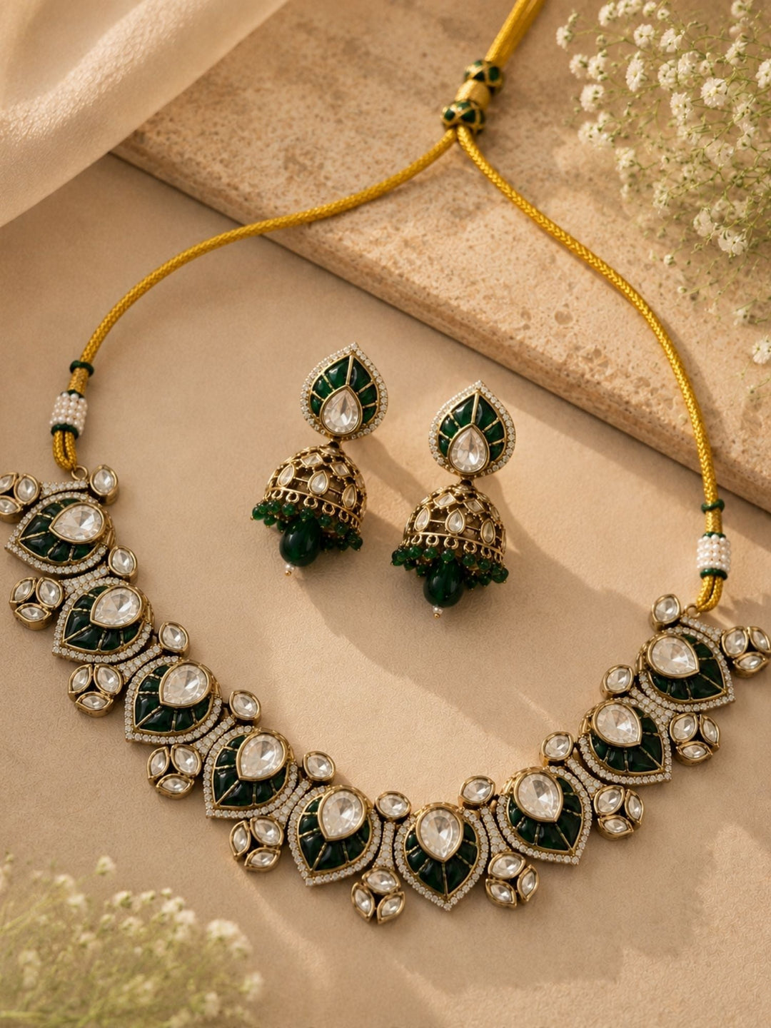 Traditional Kundan Jhumka Necklace Set | SHOBITAM