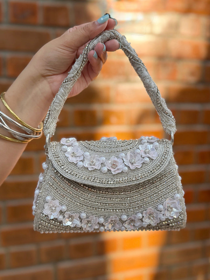 SILVER MUSE Shimmery Beads and Floral bag
