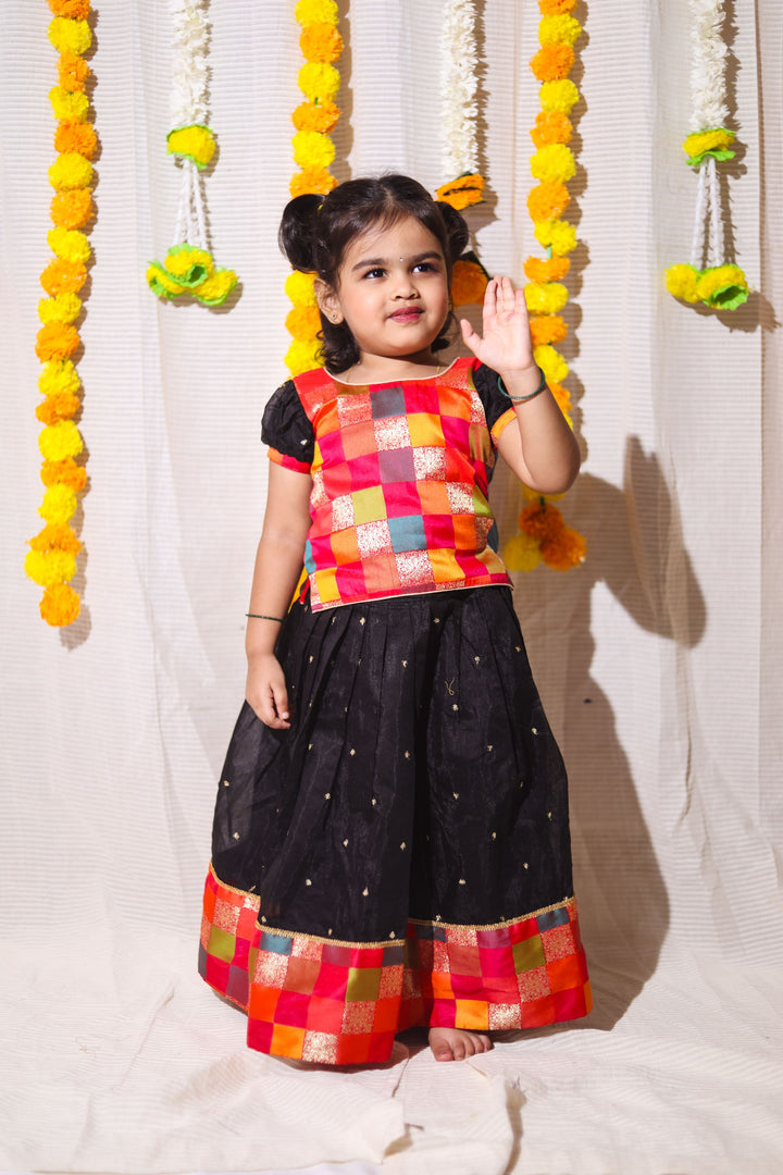 Poonam Black Skirt & Multicolor Top Mini | Made To Order
