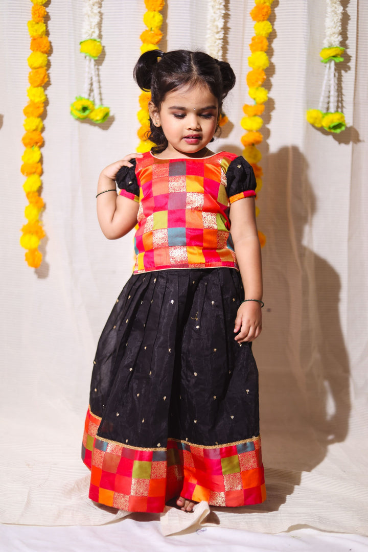 Poonam Black Skirt & Multicolor Top Mini | Made To Order