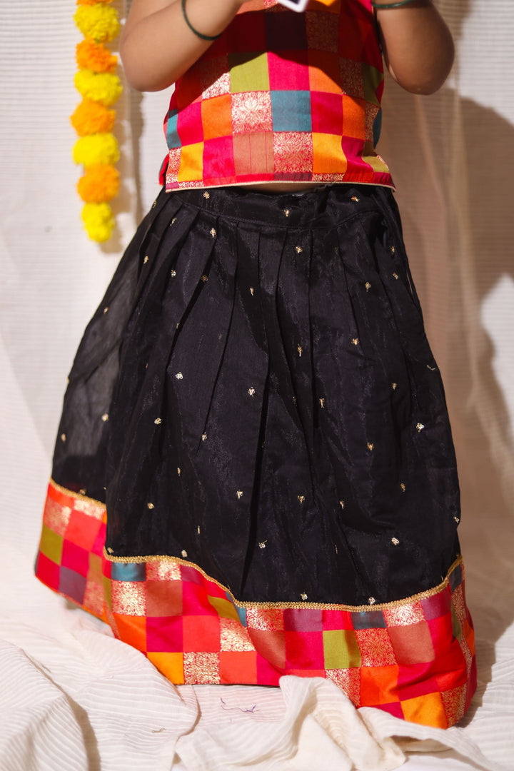 Poonam Black Skirt & Multicolor Top Mini | Made To Order