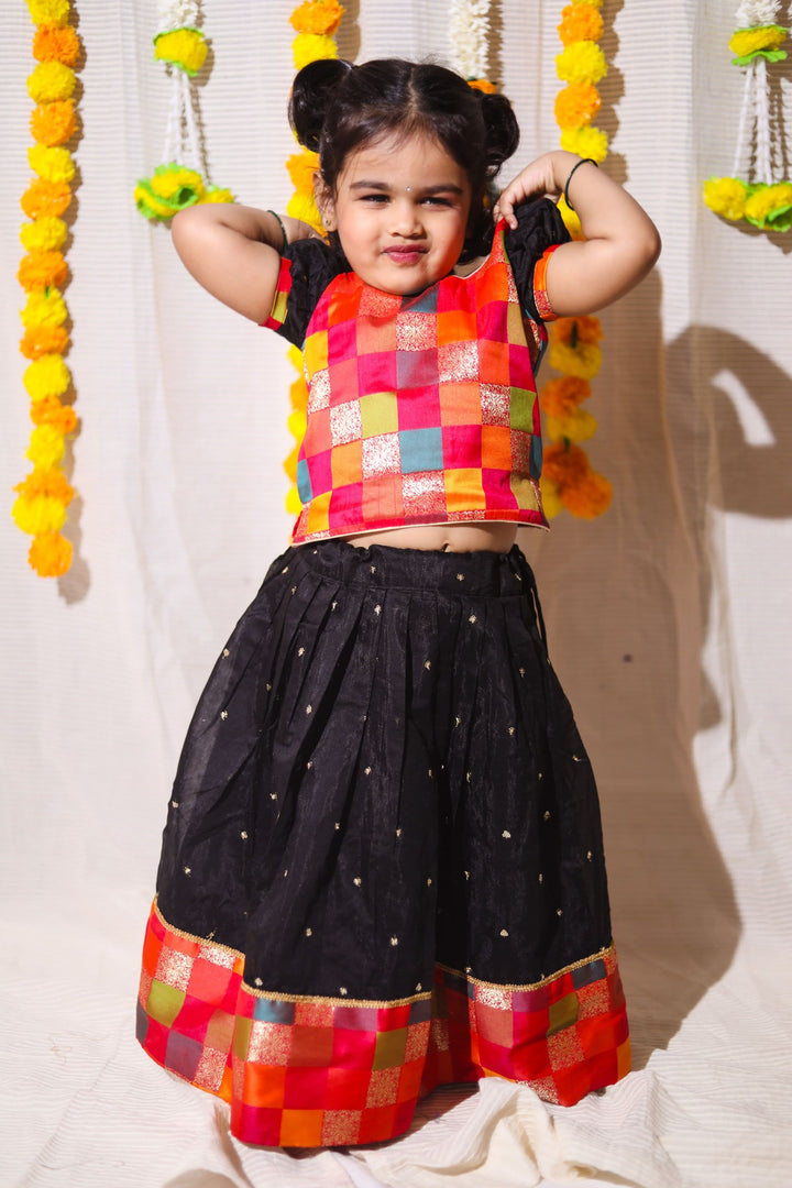 Poonam Black Skirt & Multicolor Top Mini | Made To Order