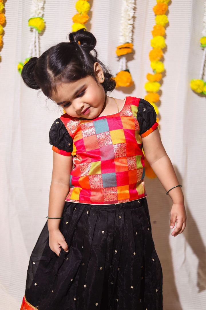 Poonam Black Skirt & Multicolor Top Mini | Made To Order