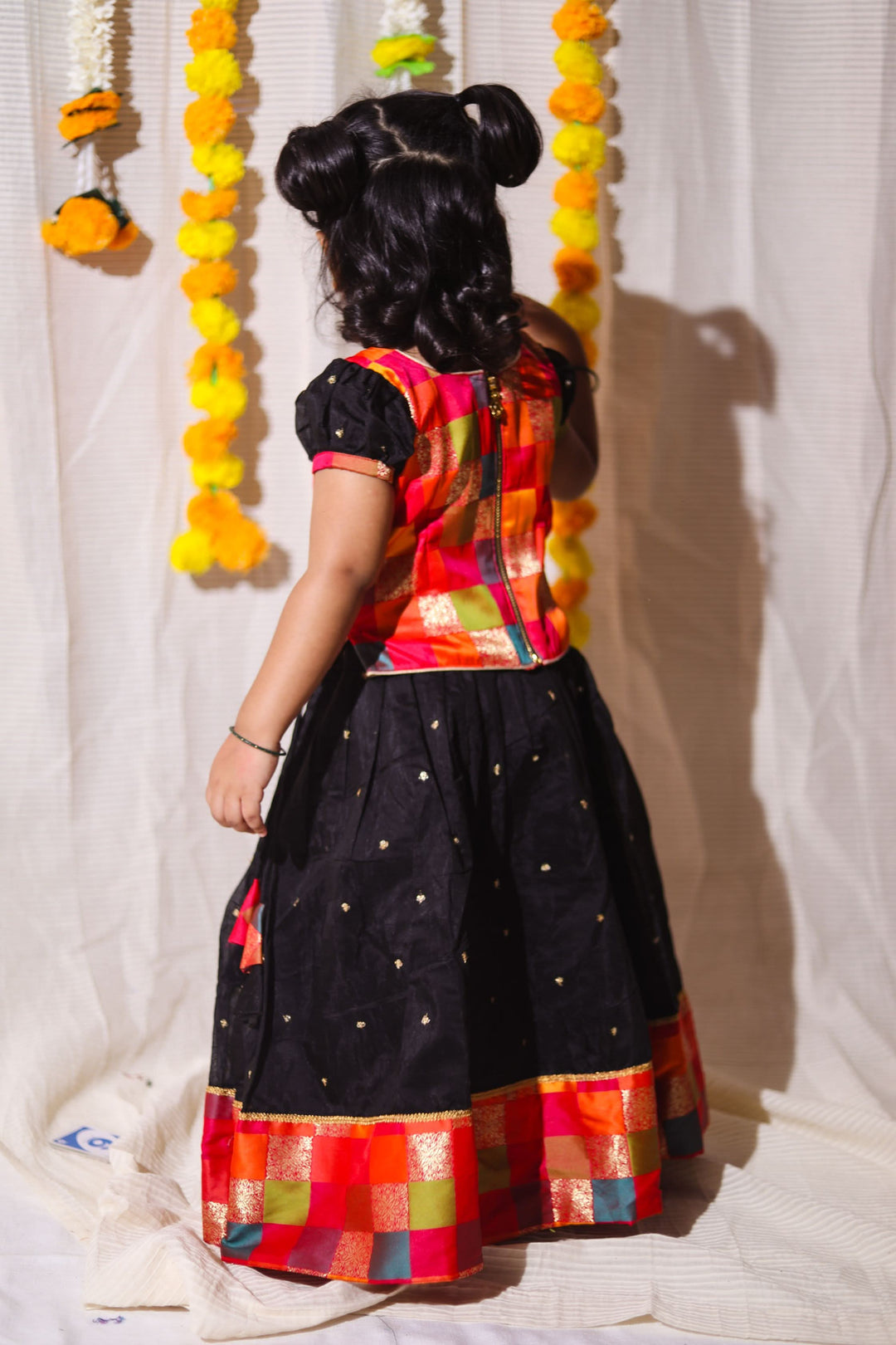 Poonam Black Skirt & Multicolor Top Mini | Made To Order