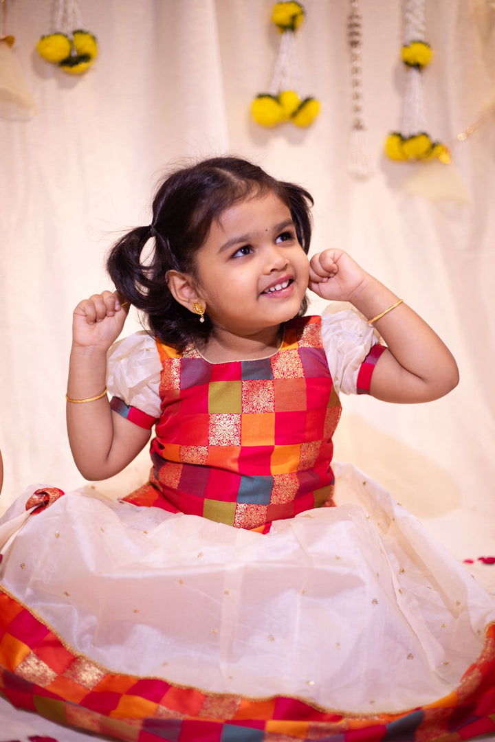 Ivory and Multicolor Girl Kid Lehenga and Top 2 Piece Set, Made to Order