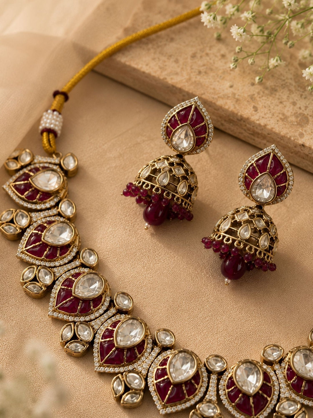 Traditional Kundan Jhumka Necklace Set | SHOBITAM