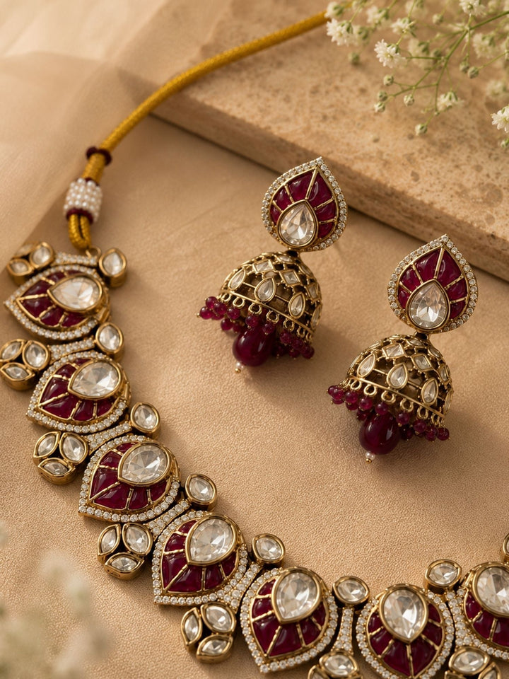 Traditional Kundan Jhumka Necklace Set | SHOBITAM