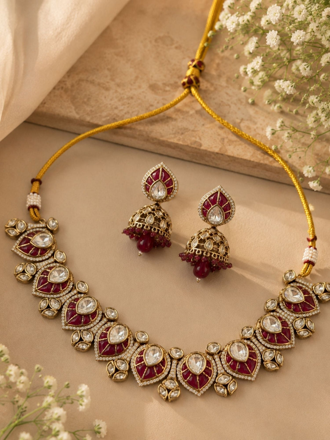 Traditional Kundan Jhumka Necklace Set | SHOBITAM