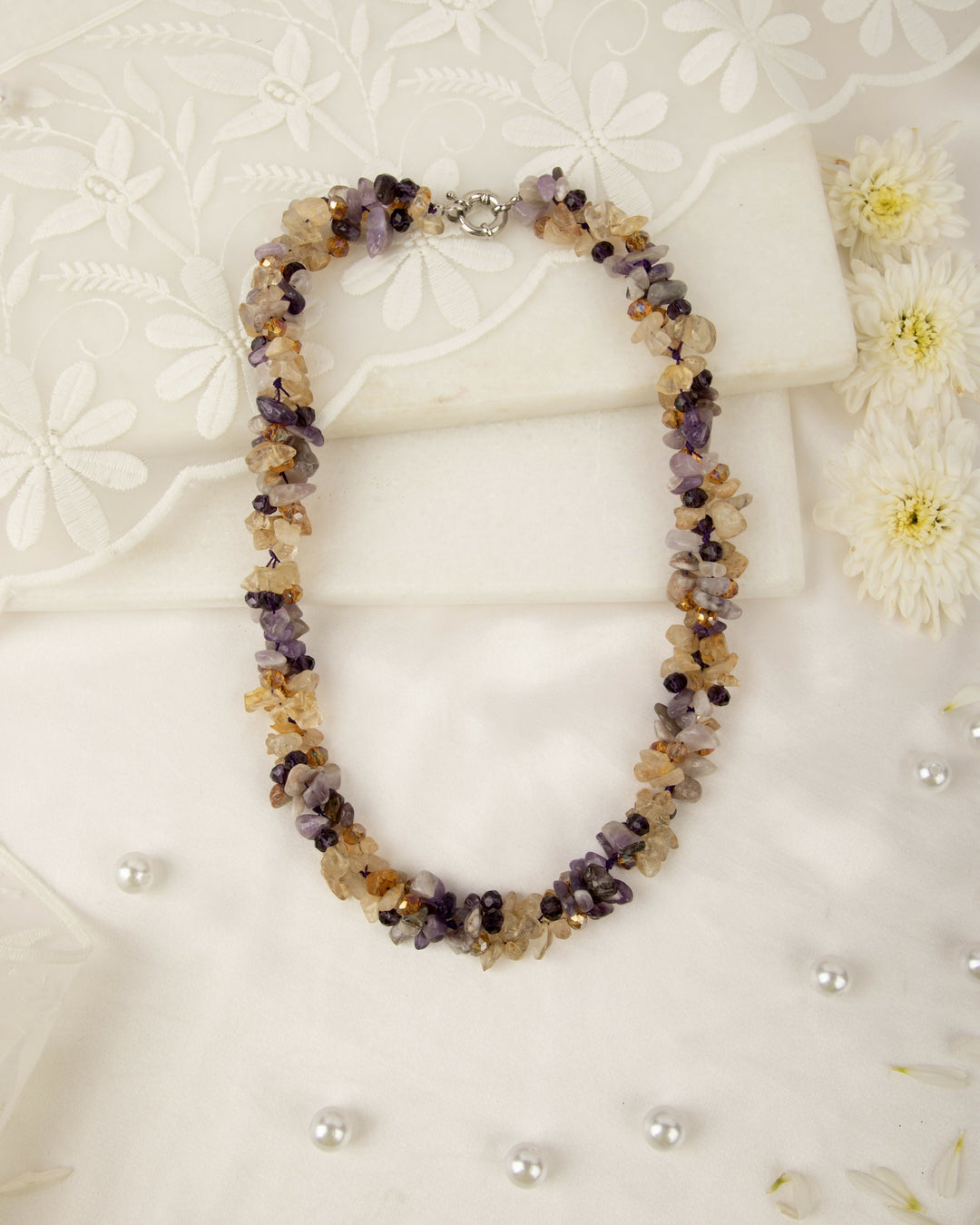 Avaana Autumn Violette- Citrine and Amethyst with Crystals Mala | SHOBITAM