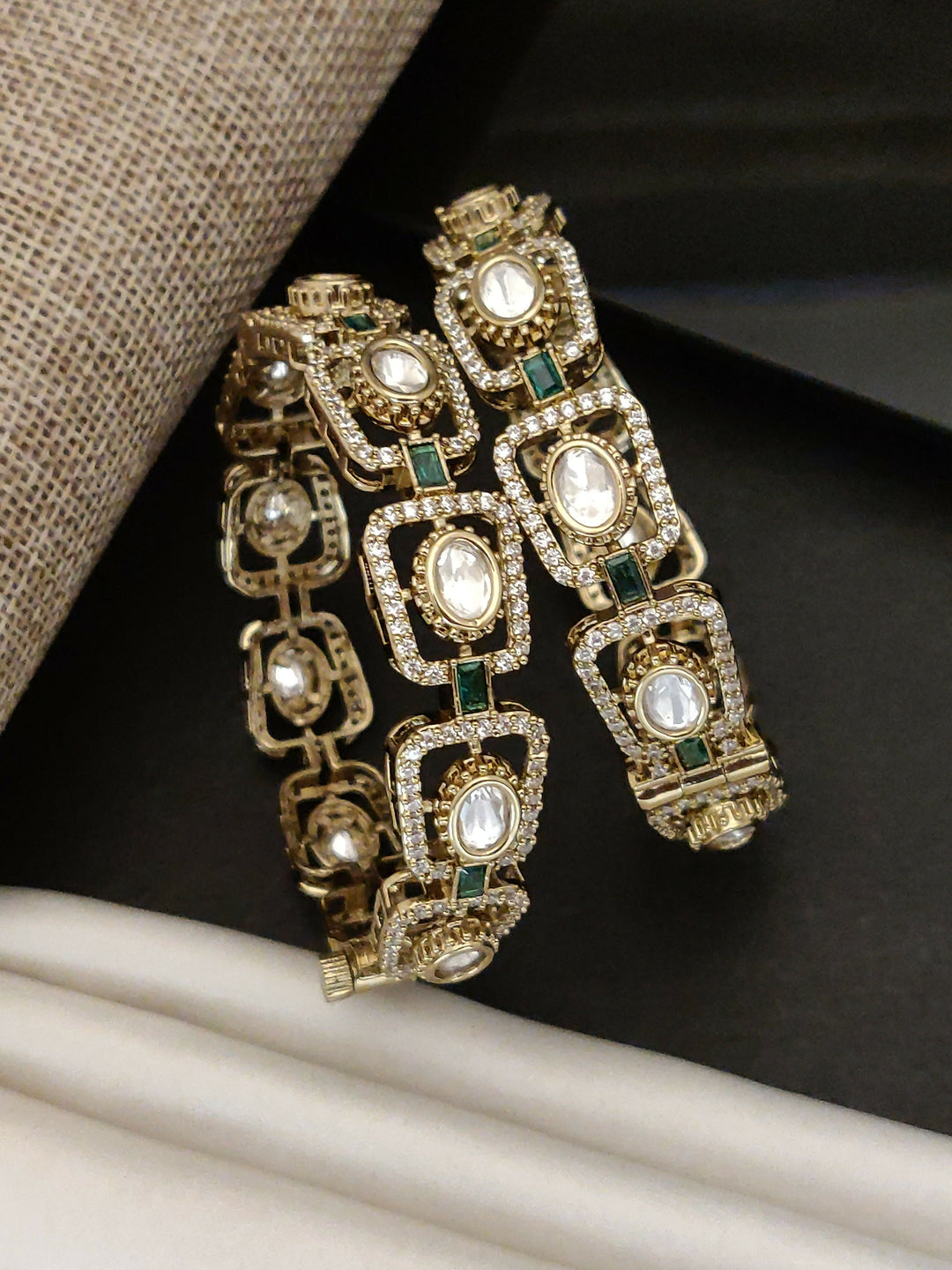Traditional Victorian Plated Square Polki Bangles | SHOBITAM