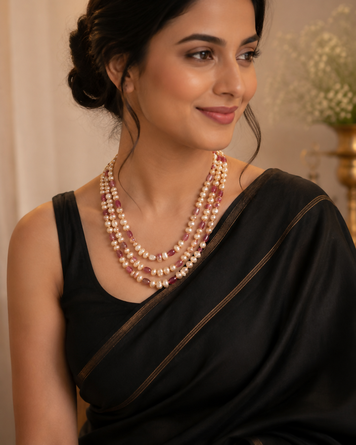 Rani Gulab – Ruby & Pearl Mala | SHOBITAM