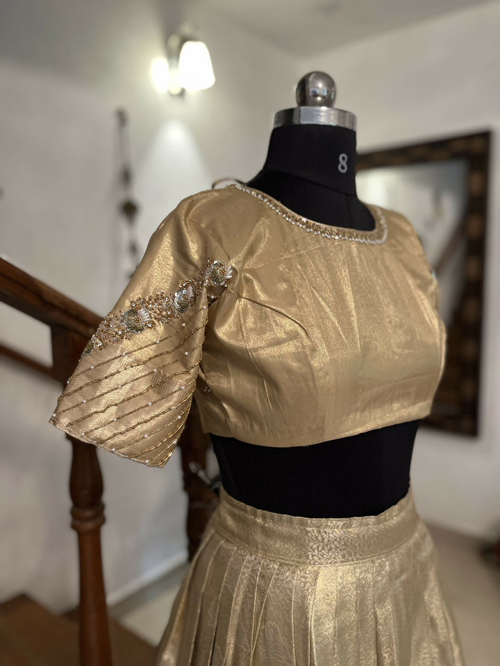 Gold Semi Kanchi half saree Davani /Lehenga Sets with Hand Embroidery Blouse