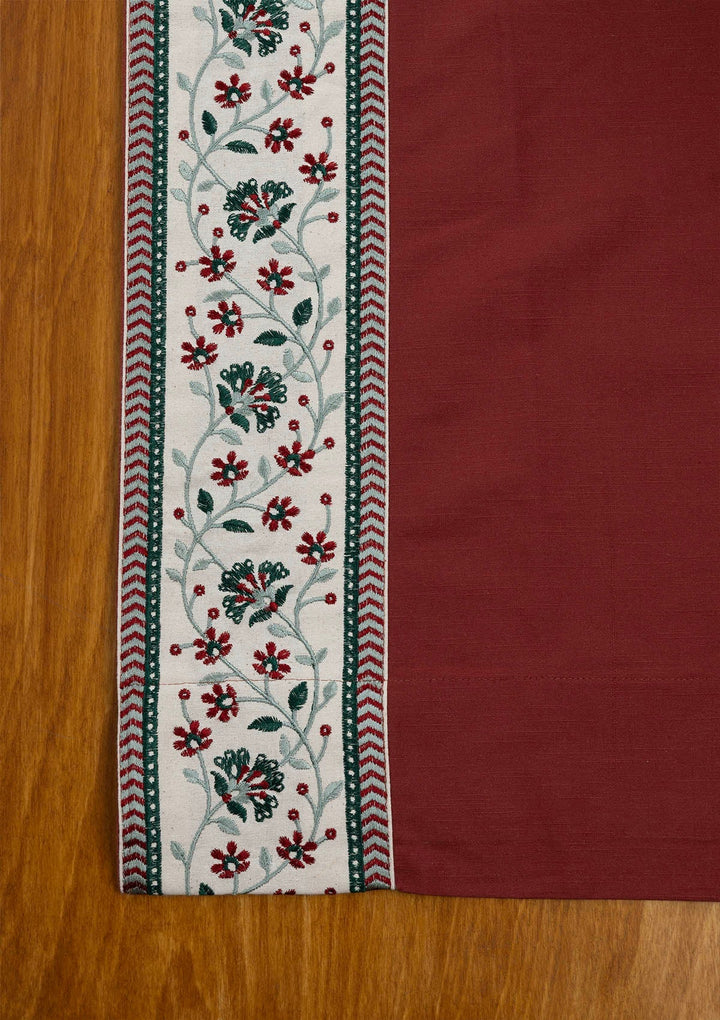 Kadamba Crimson Red 100% Cotton Plain Curtain for living room & bedroom - Room Darkening - Single Piece | SHOBITAM