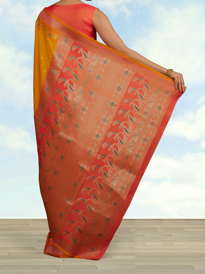 Yellow Banarasi Silk Blend Saree | SHOBITAM