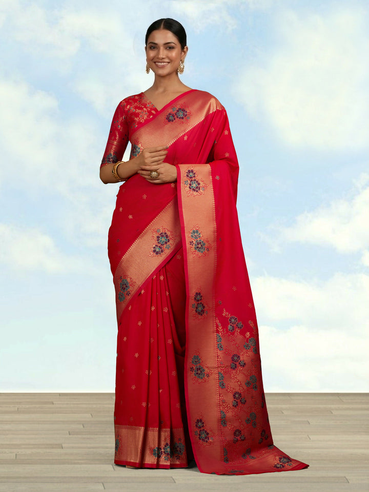 Pink Woven Silk Blend Saree | SHOBITAM