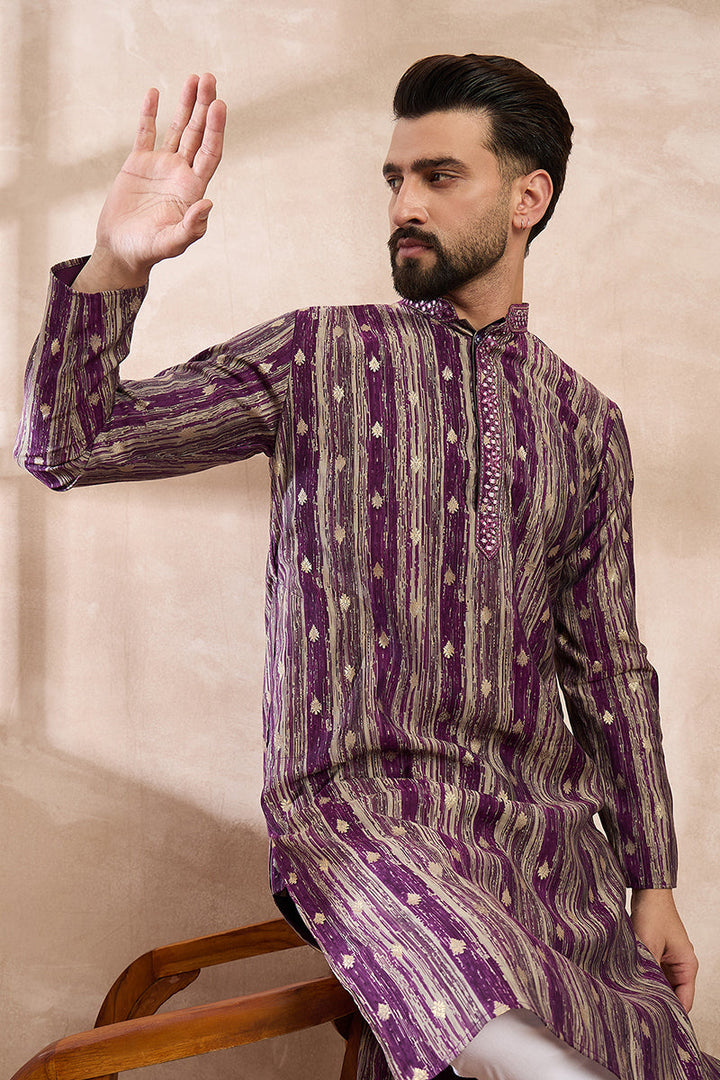 Purple Silk Blend Abstract Printed Straight Kurta With Trouser | SHOBITAM