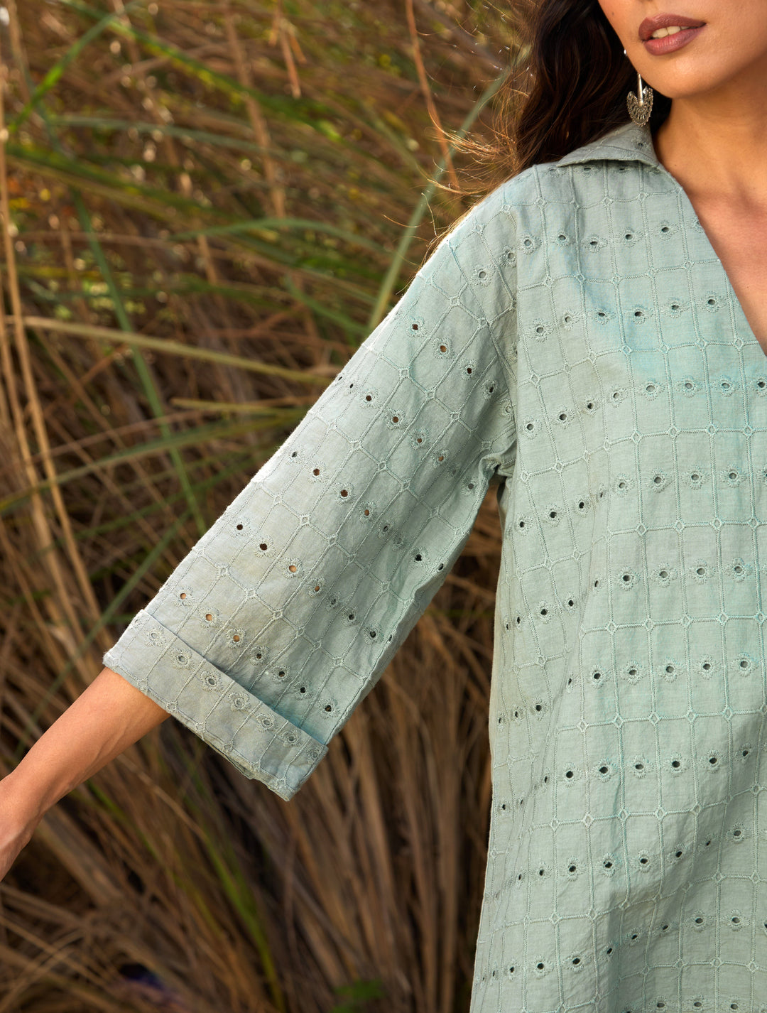 Blue Cotton Cutwork Embroidered Co-ord Set  | SHOBITAM
