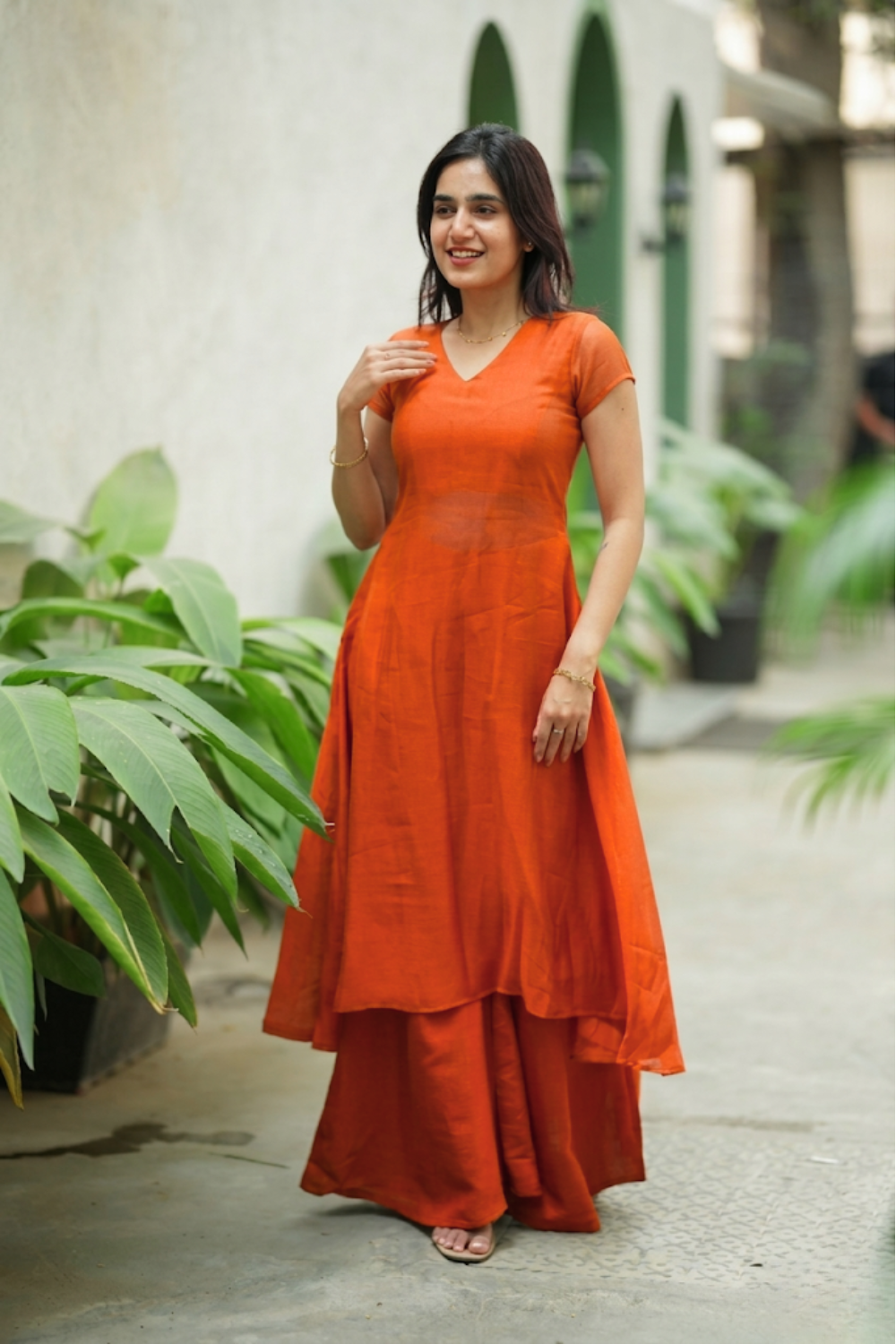 Nandhitha Rust Orange Kurta Set ( Set of 2) | SHOBITAM
