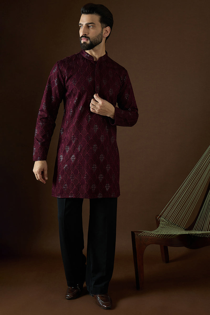 Purple Georgette Solid Embroidered Straight Kurta Sets | SHOBITAM