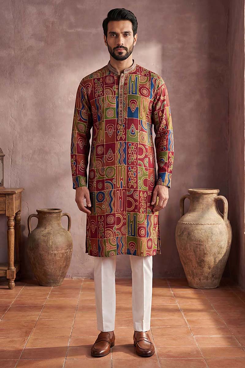 Viscose Rayon Multi Abstract Printed Calf Length Straight Kurta | SHOBITAM